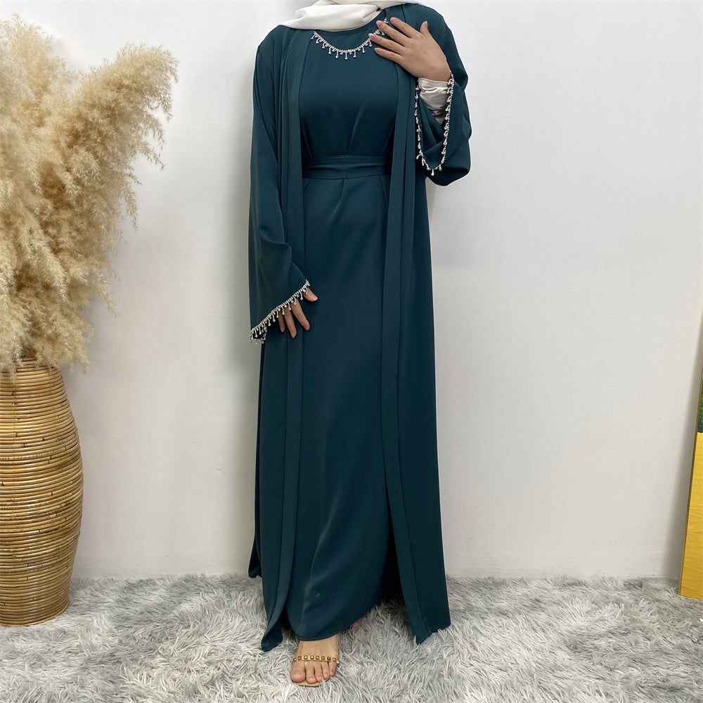 Al-Ameerah 4 Piece-Abaya Set (Dark Green)