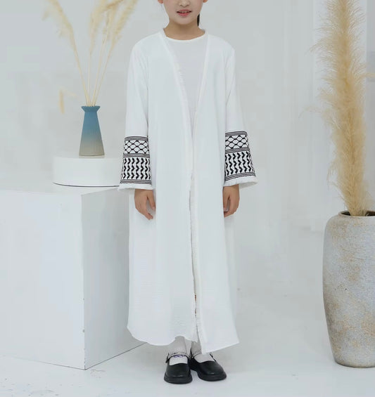 Kids Kefiyyeh Abaya (White)