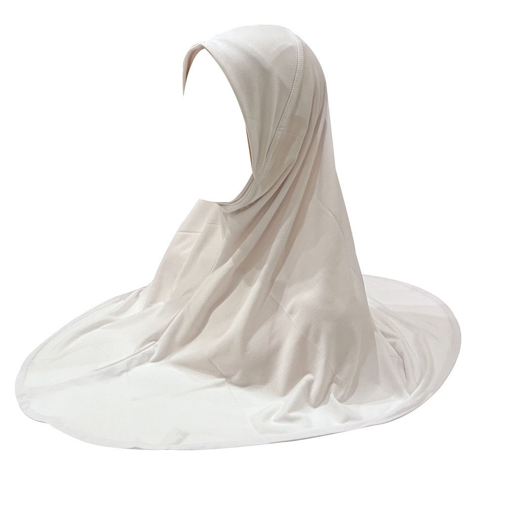 Slip On Hijaab- Beige/White (Long coverage/L)