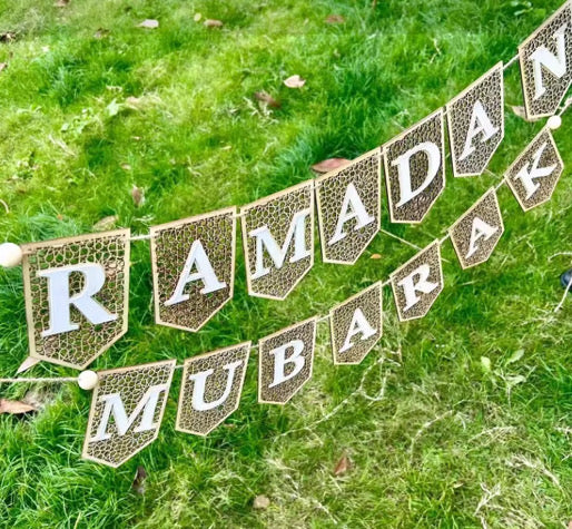 Boho Wooden Ramadan Mubarak or Eid Mubarak Banner