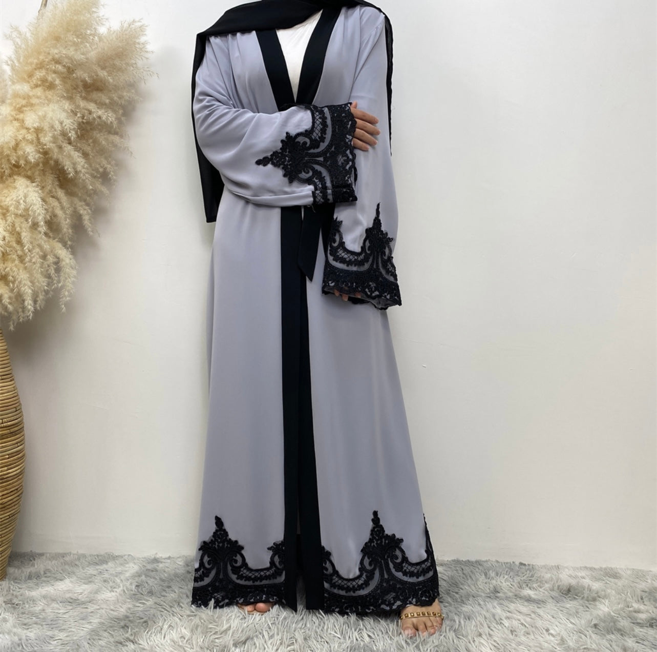 Grey & Black Lace Abaya