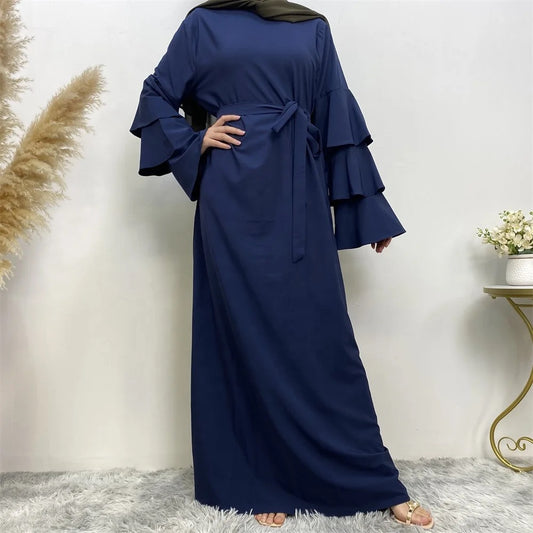 Navy Blue Chic Puff Sleeves Abaya dress