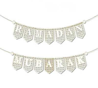 Bohemian Style Wooden Ramadan Mubarak/Eid Mubarak Banner