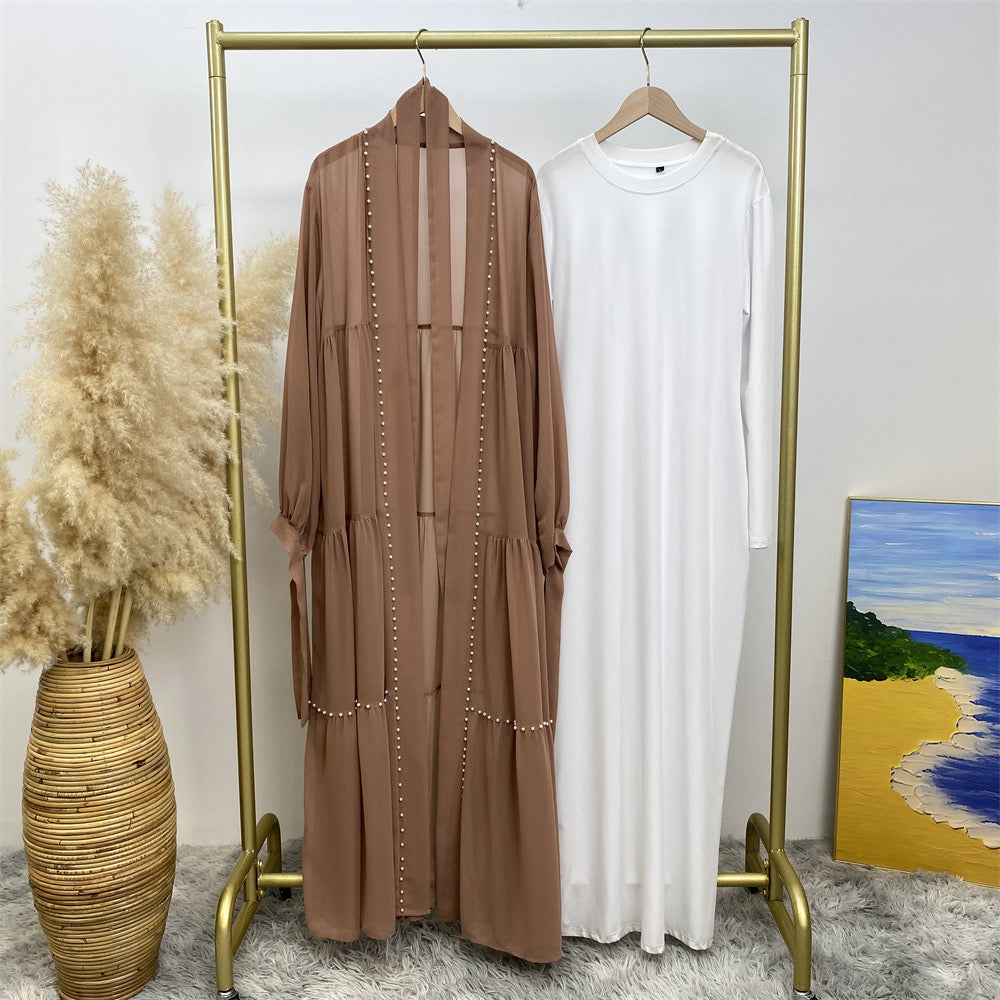 Beaded Chiffon Abaya Set (brown)