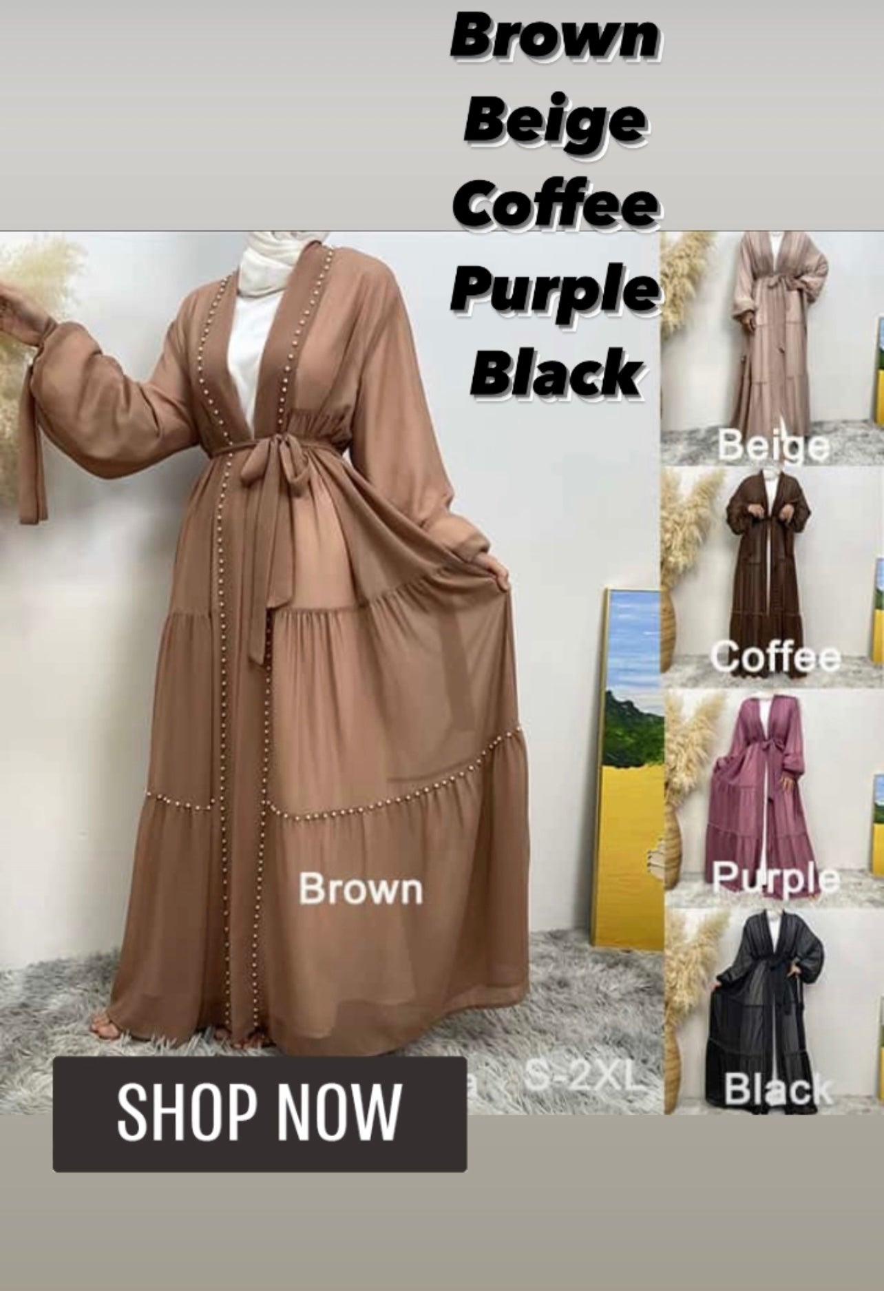 Beaded Chiffon Abaya Set (brown)