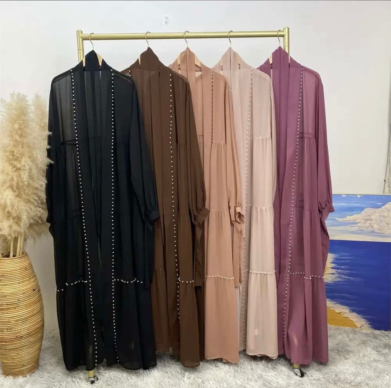 Beaded Chiffon Abaya Set (brown)