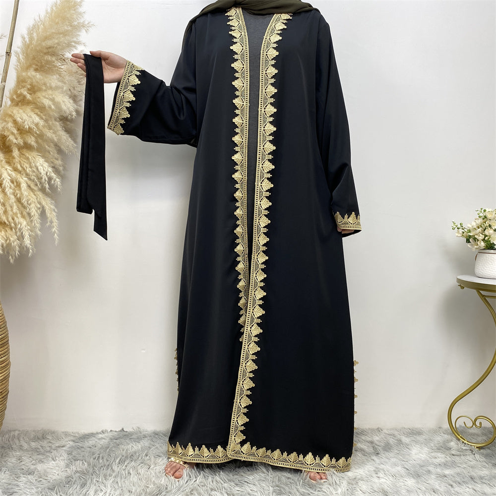 Embroidered Open Front Kaftan (Black)