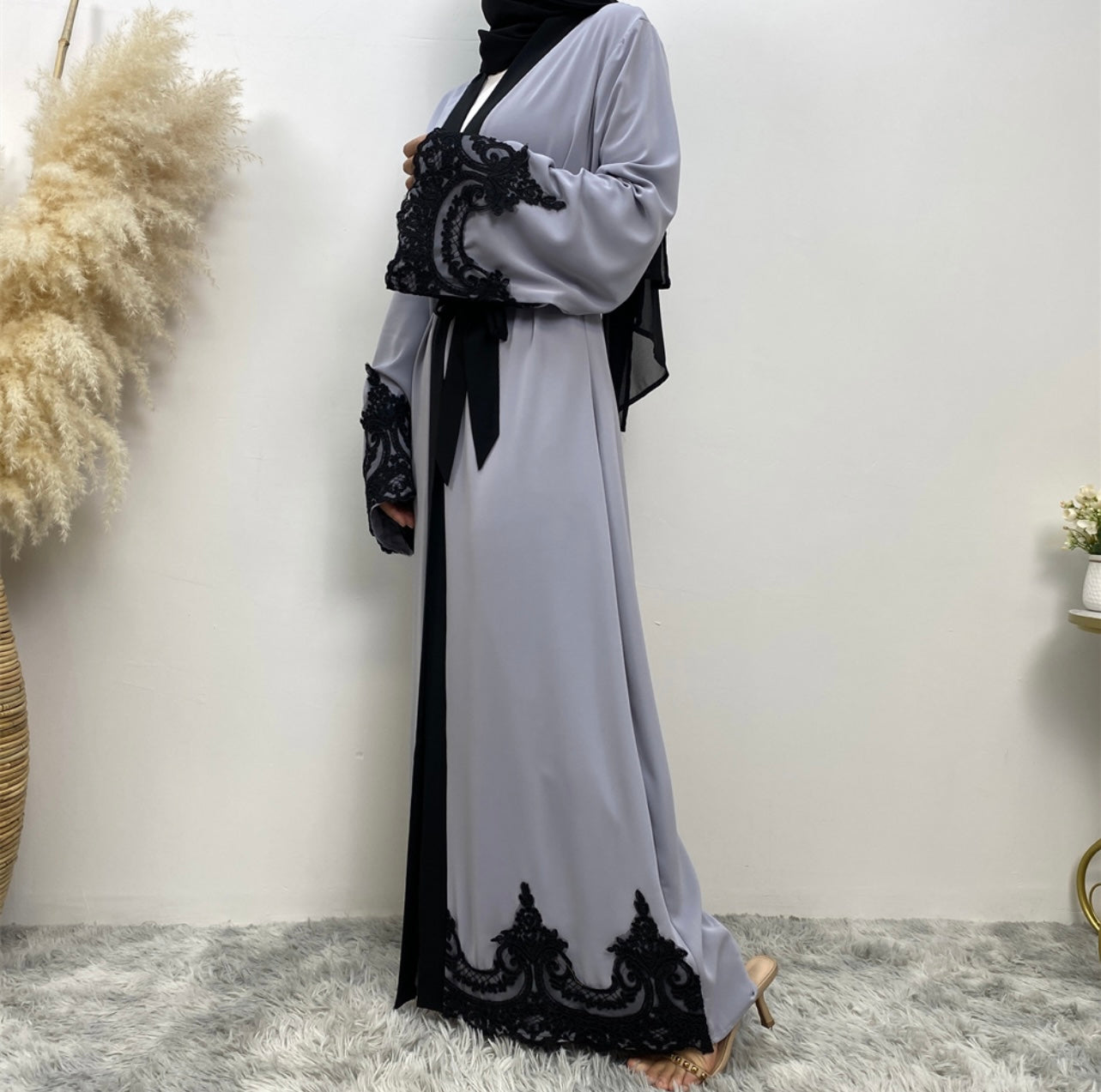 Grey & Black Lace Abaya