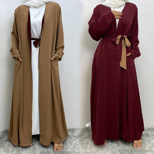 2 in 1: Convertible Abaya (Dark beige/Maroon)