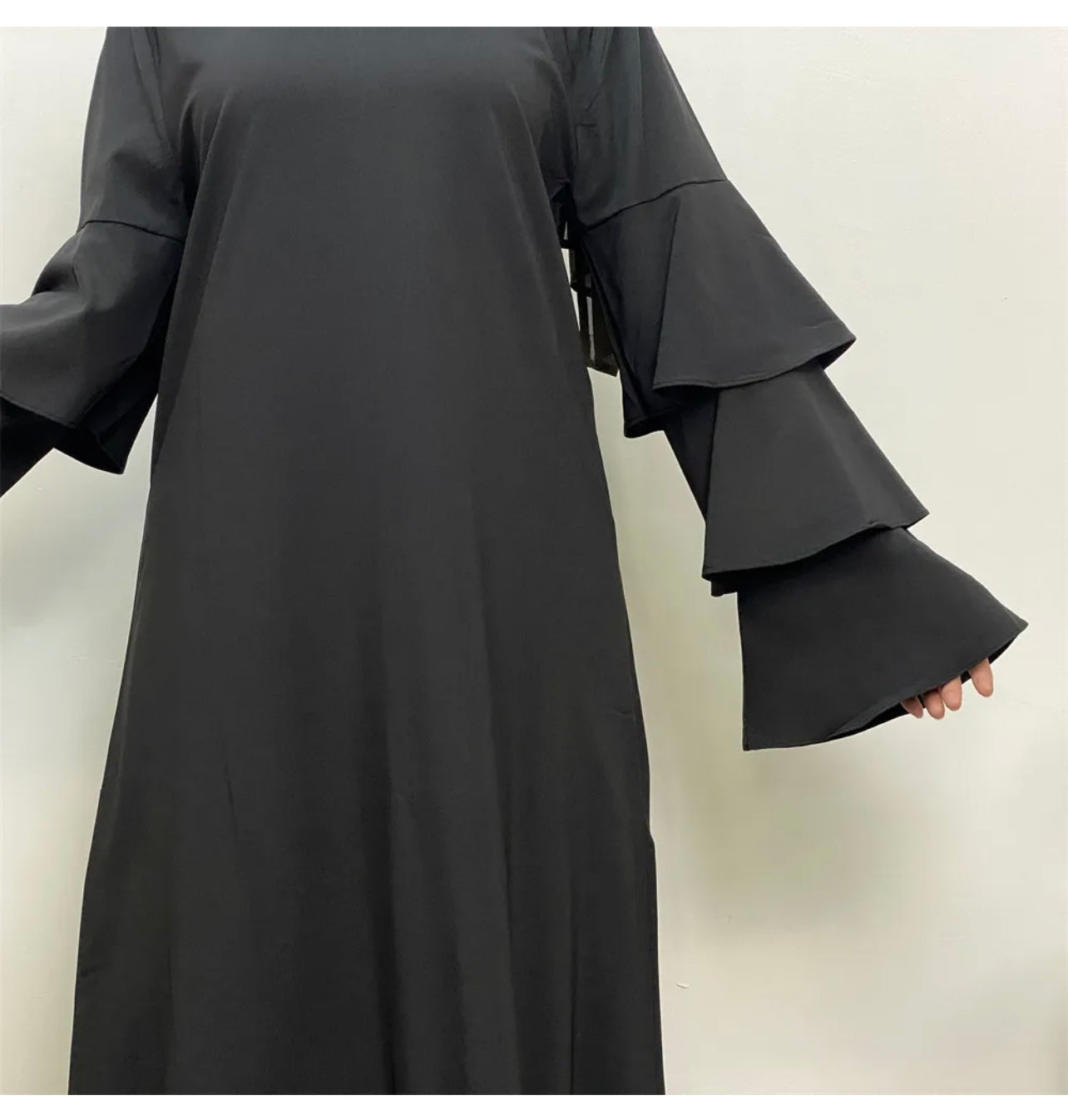 Black Modest Dress Abaya w/puff Sleeves