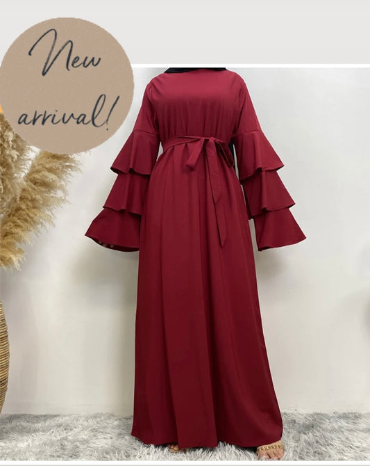 Red Modest Dress w/Puff Sleeves