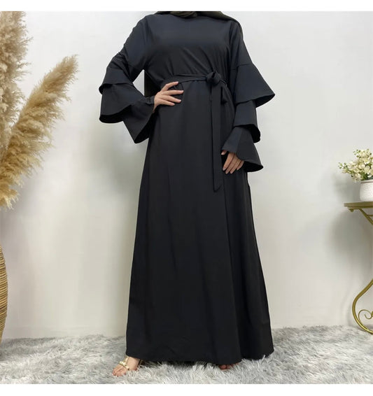 Black Modest Dress Abaya w/puff Sleeves